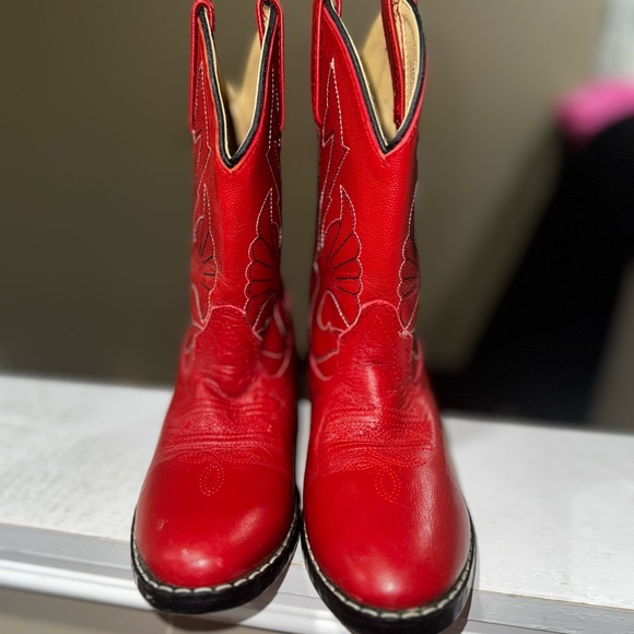 Kids Red Leather Cowboy Boots - Picture 4 of 8